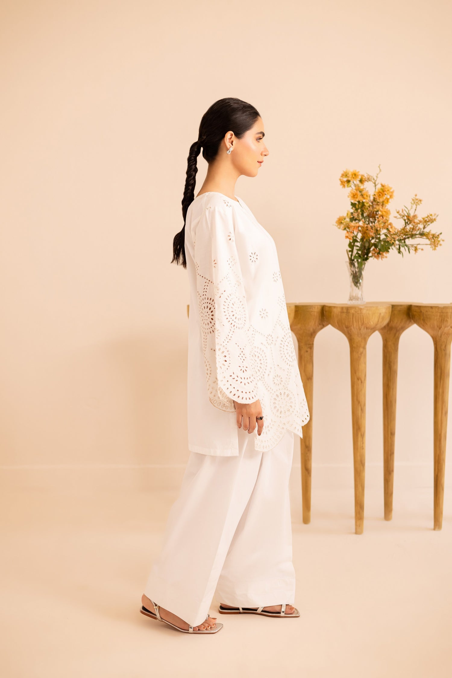 Schiffli Embroidered Co-Ord - 1167-WHT