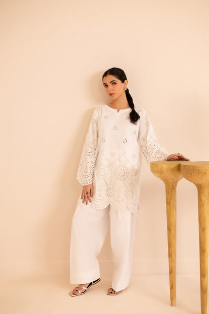 Schiffli Embroidered Co-Ord - 1167-WHT
