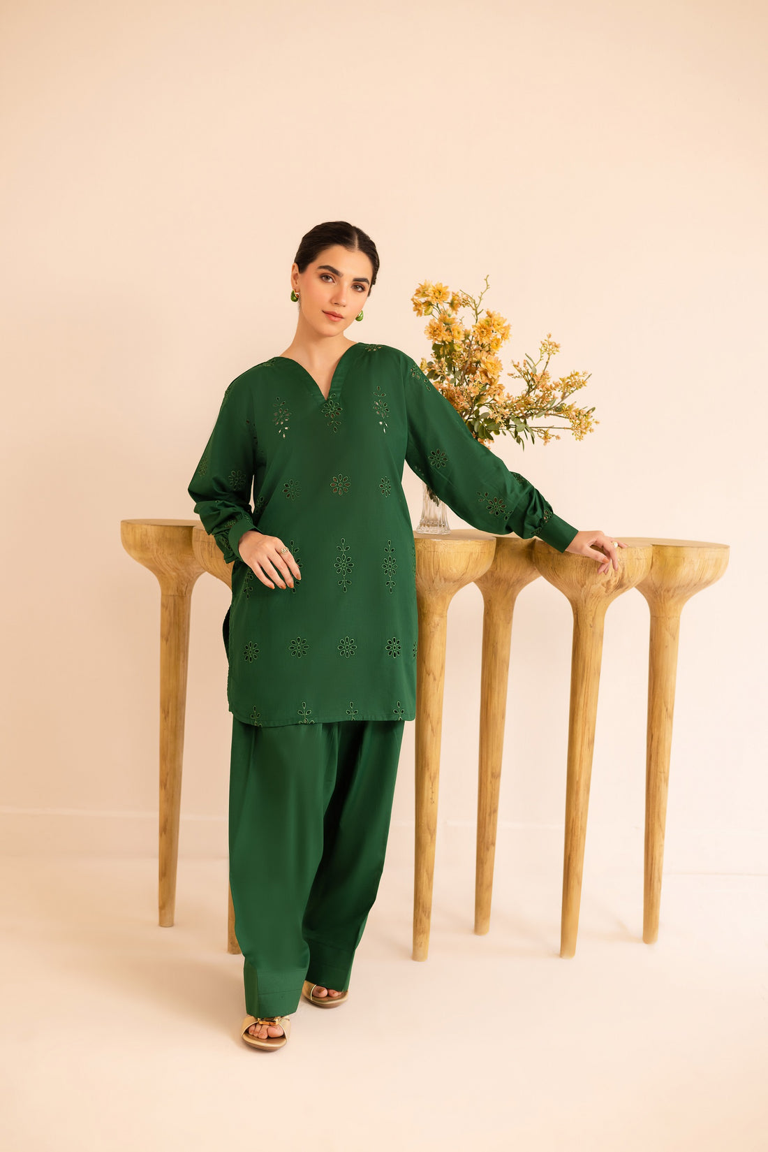 Schiffli Embroidered Co-Ord - 1168-MNG
