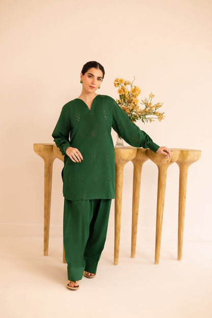 Schiffli Embroidered Co-Ord - 1168-MNG