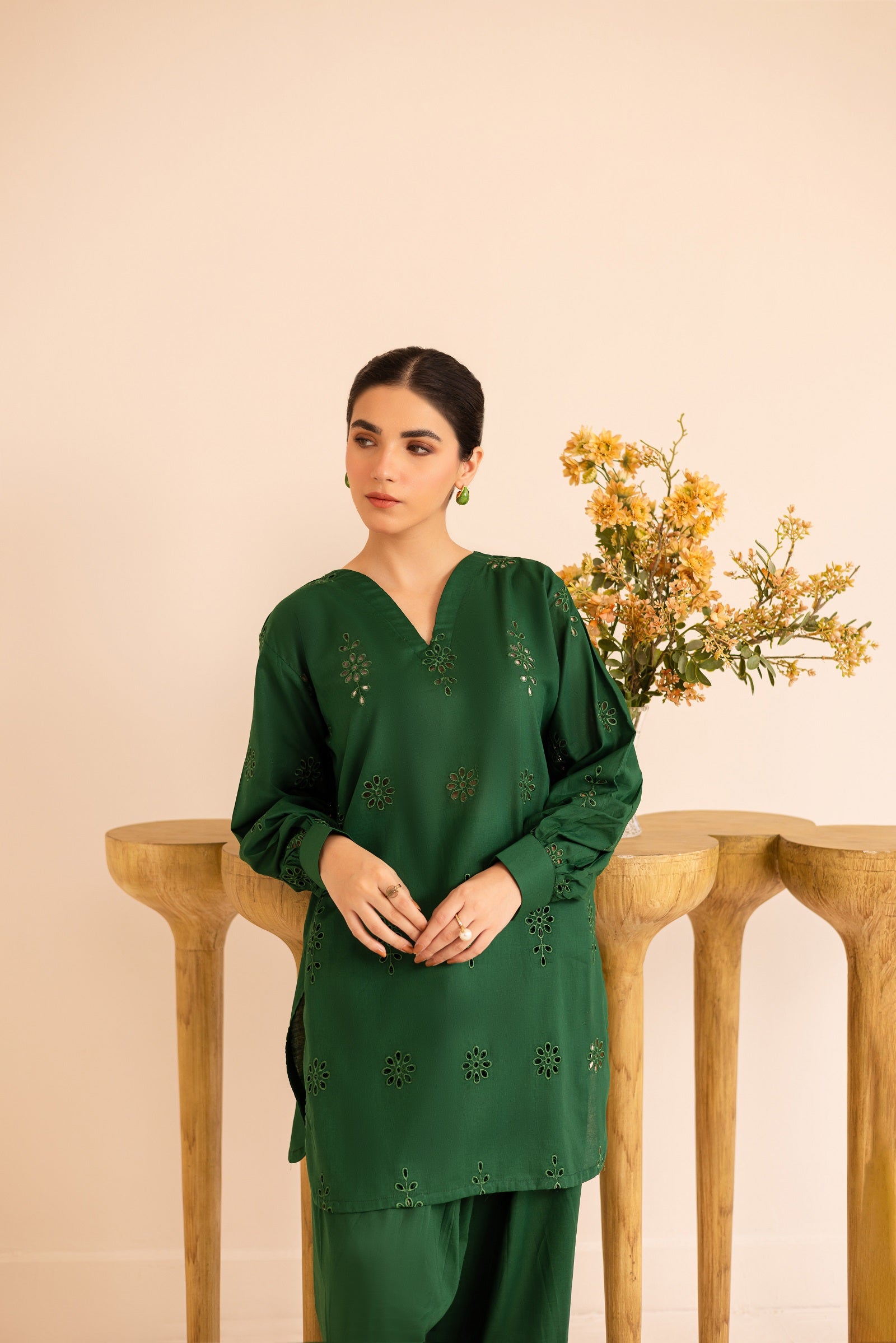 Schiffli Embroidered Co-Ord - 1168-MNG