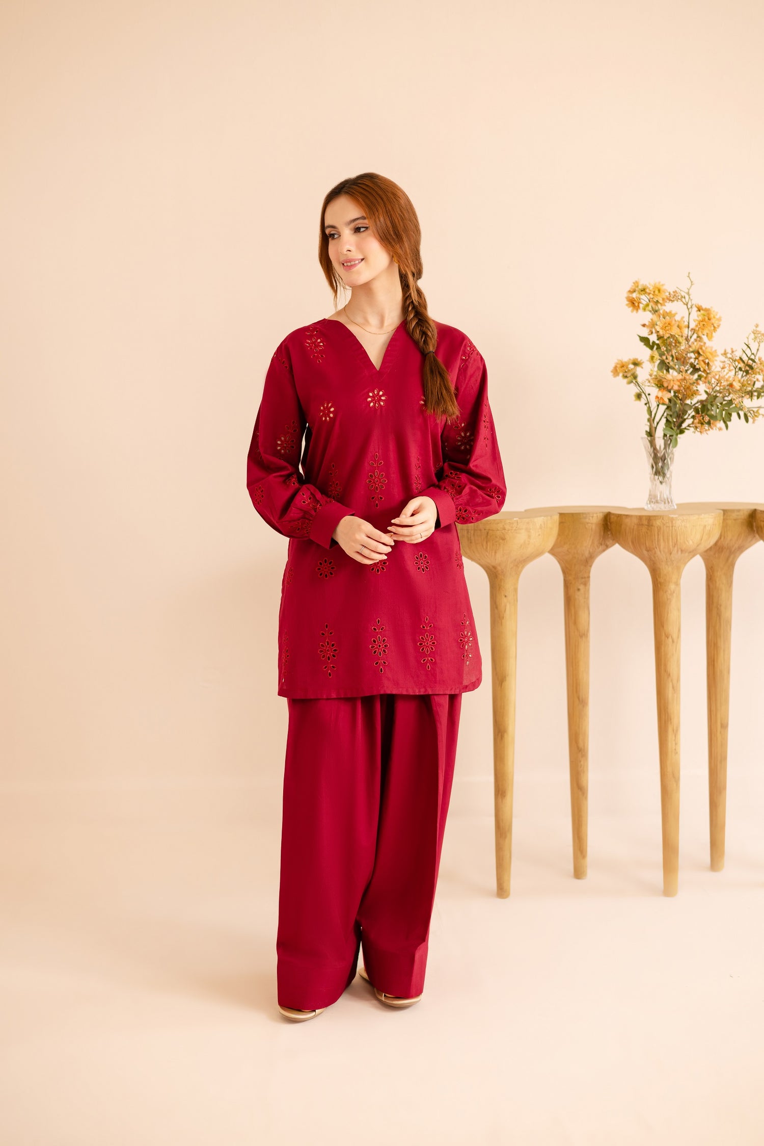 Schiffli Embroidered Co-Ord - 1169-MRN