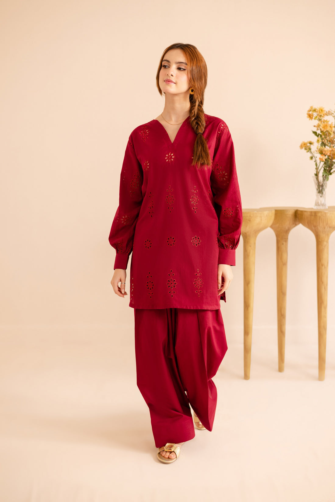 Schiffli Embroidered Co-Ord - 1169-MRN