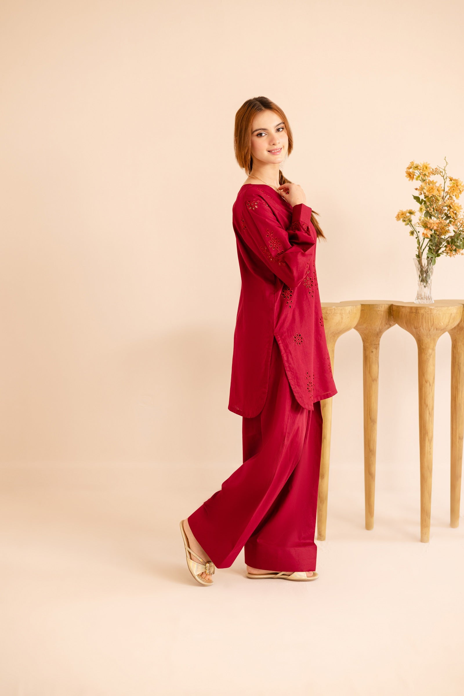Schiffli Embroidered Co-Ord - 1169-MRN