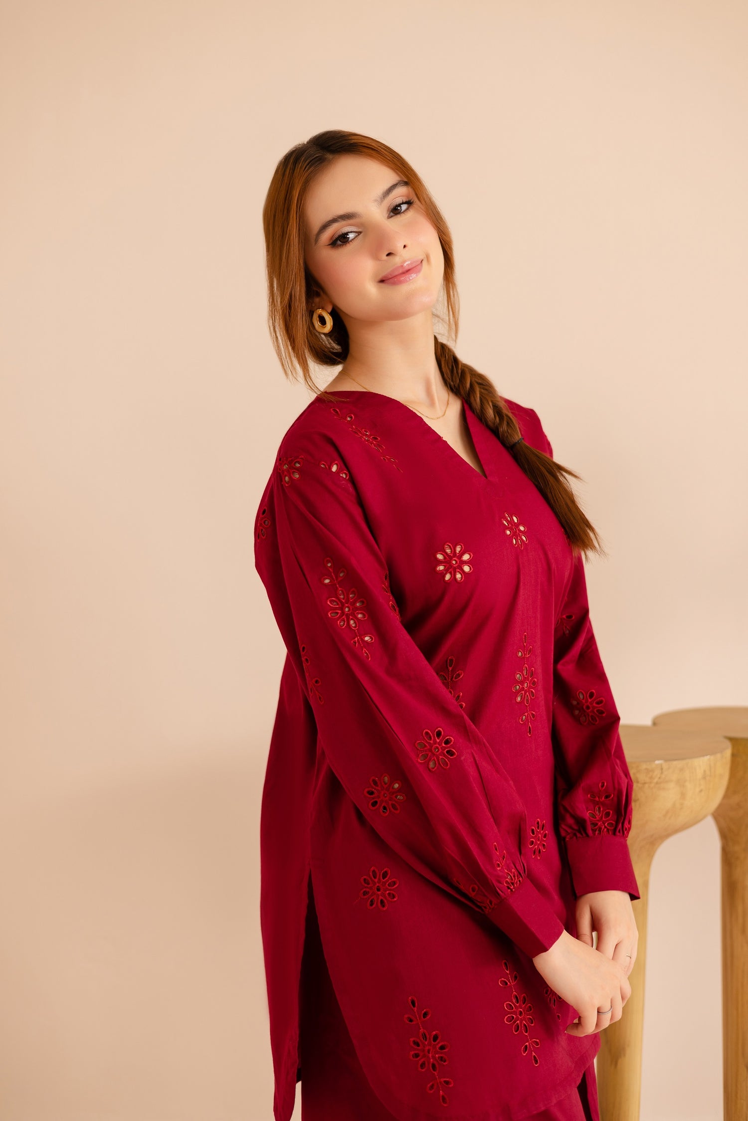 Schiffli Embroidered Co-Ord - 1169-MRN