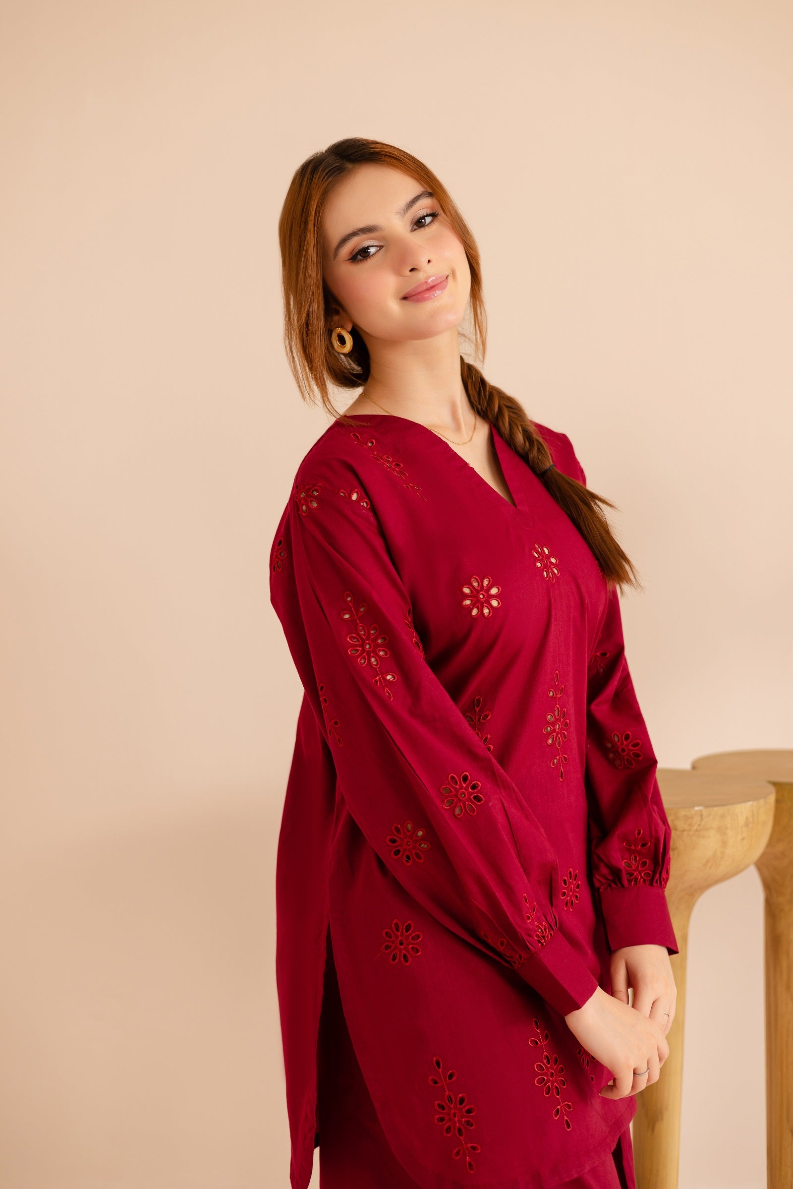 Schiffli Embroidered Co-Ord - 1169-MRN