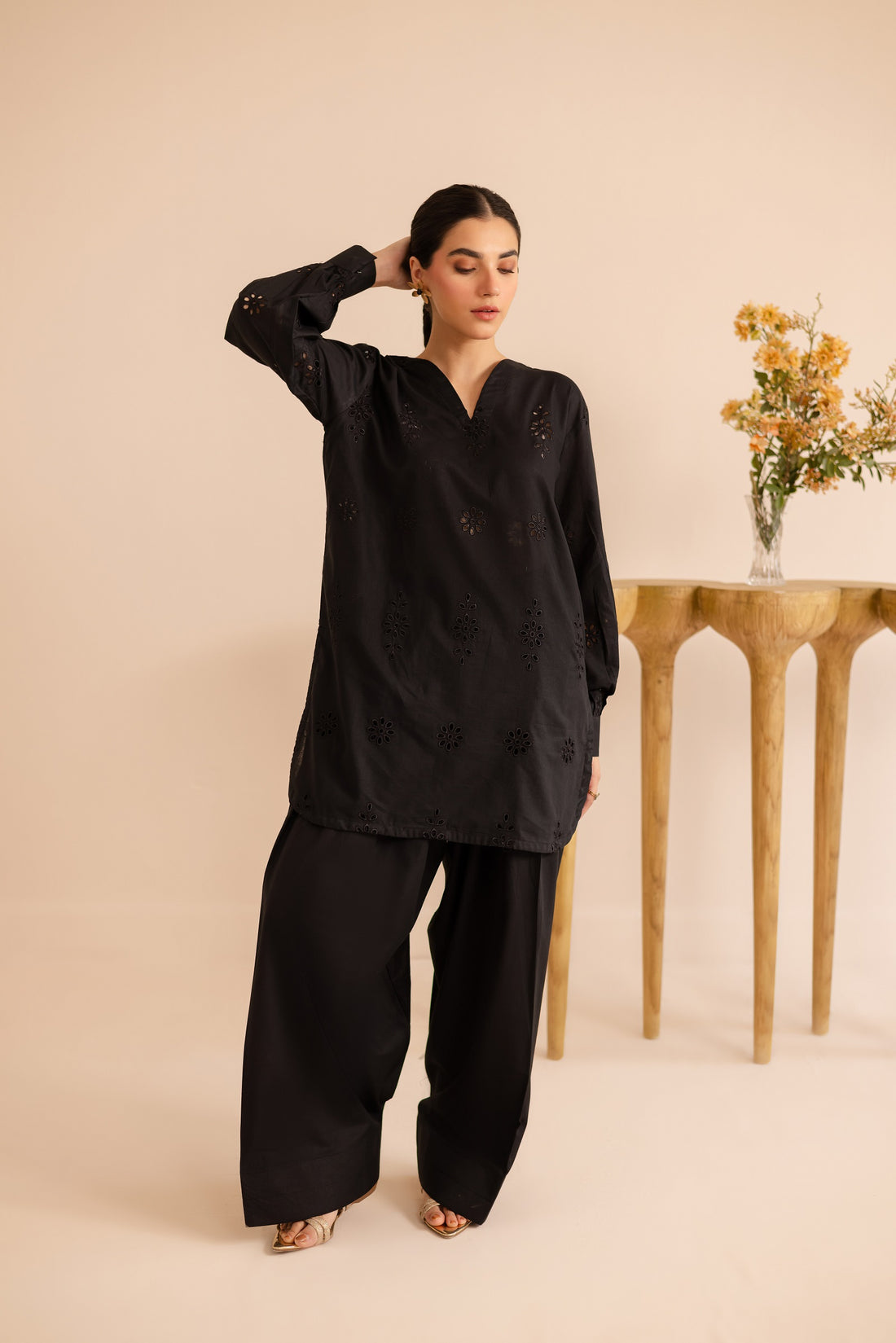 Schiffli Embroidered Co-Ord - 1170-BLK