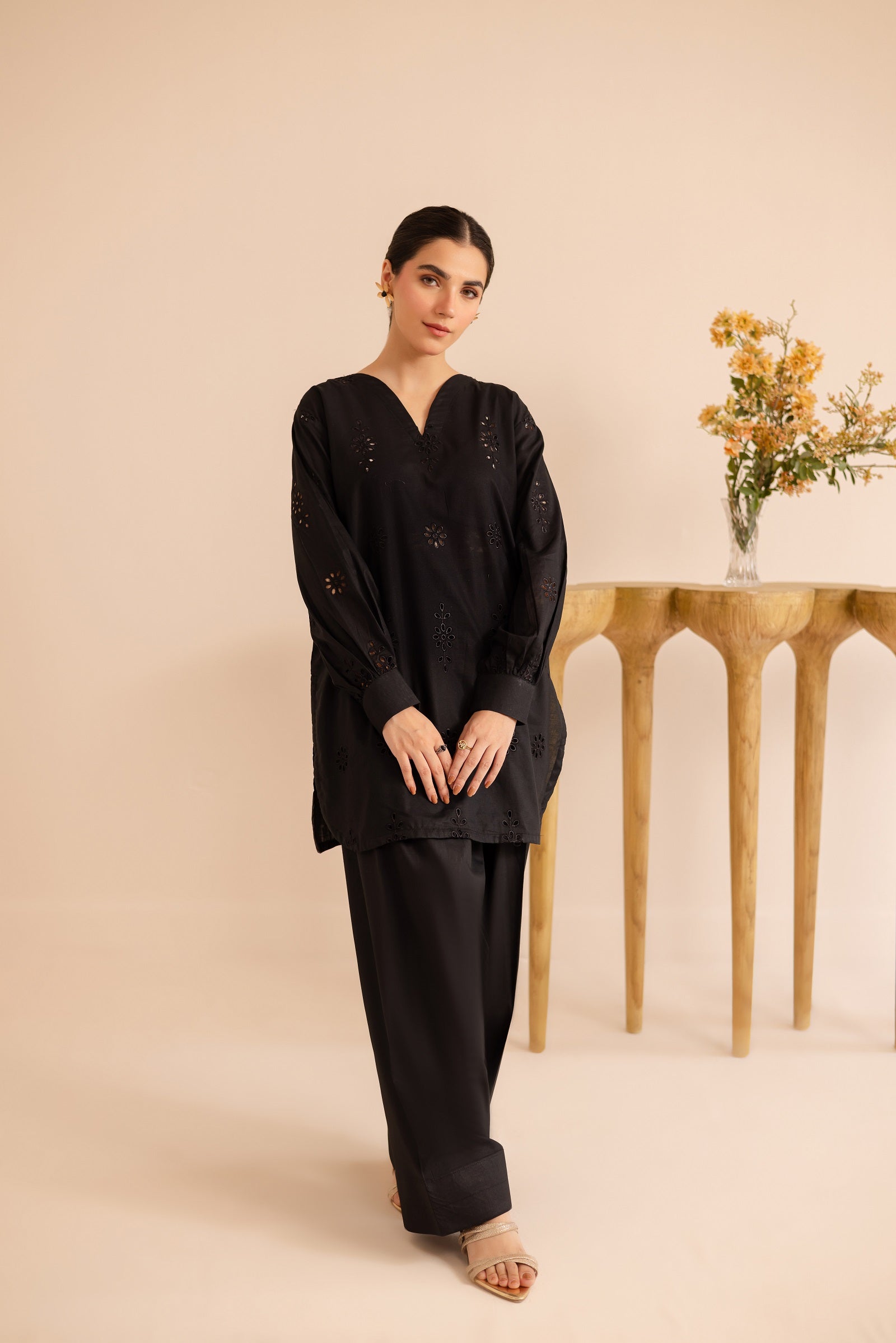 Schiffli Embroidered Co-Ord - 1170-BLK