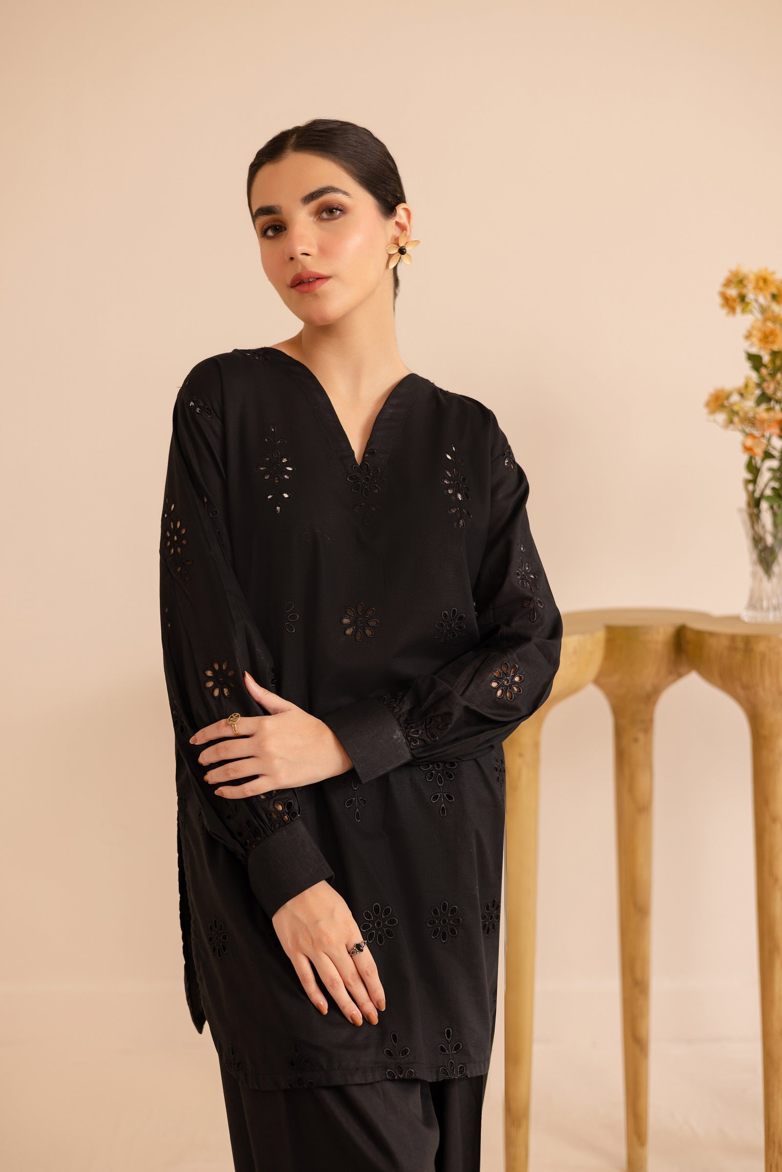 Schiffli Embroidered Co-Ord - 1170-BLK