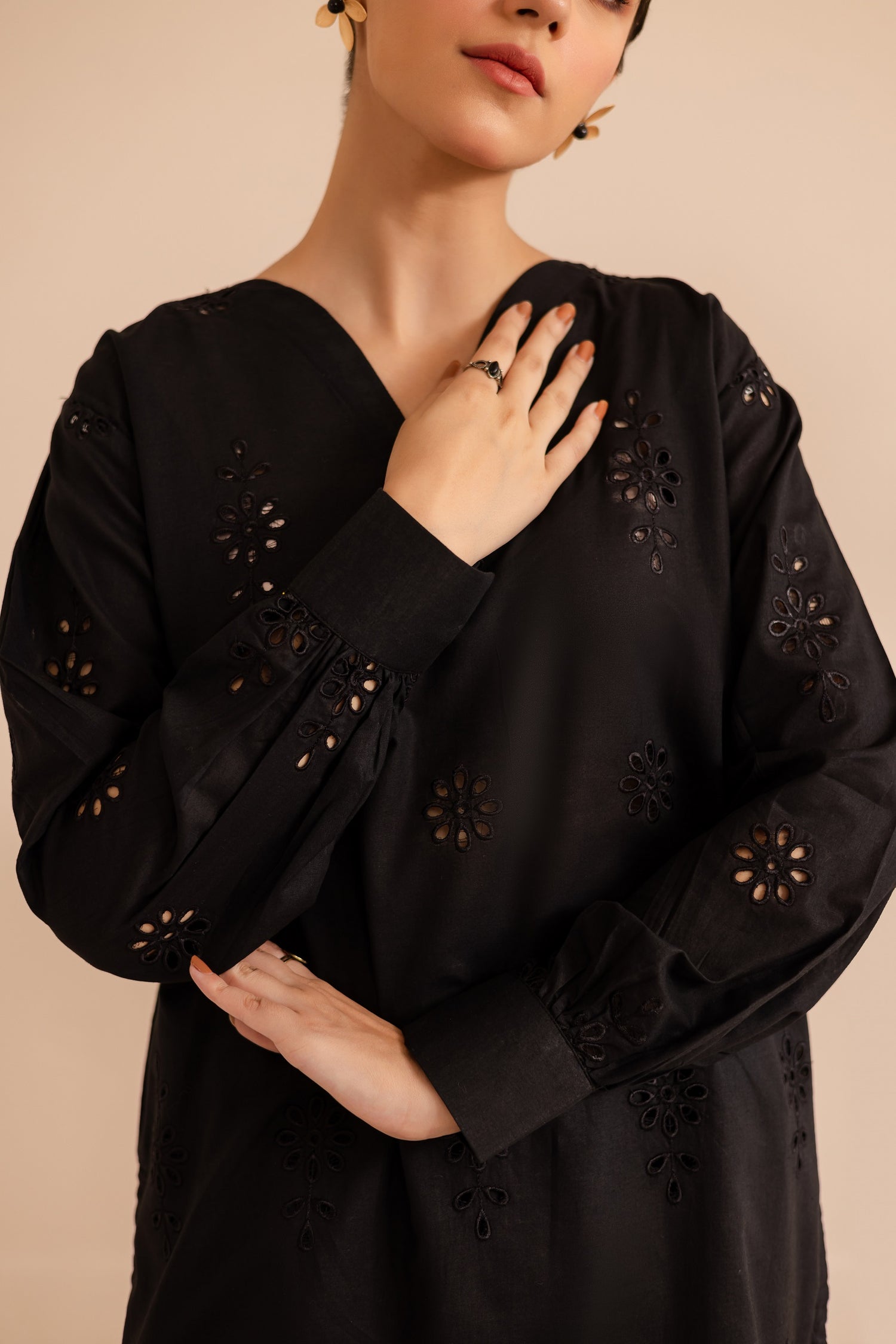 Schiffli Embroidered Co-Ord - 1170-BLK