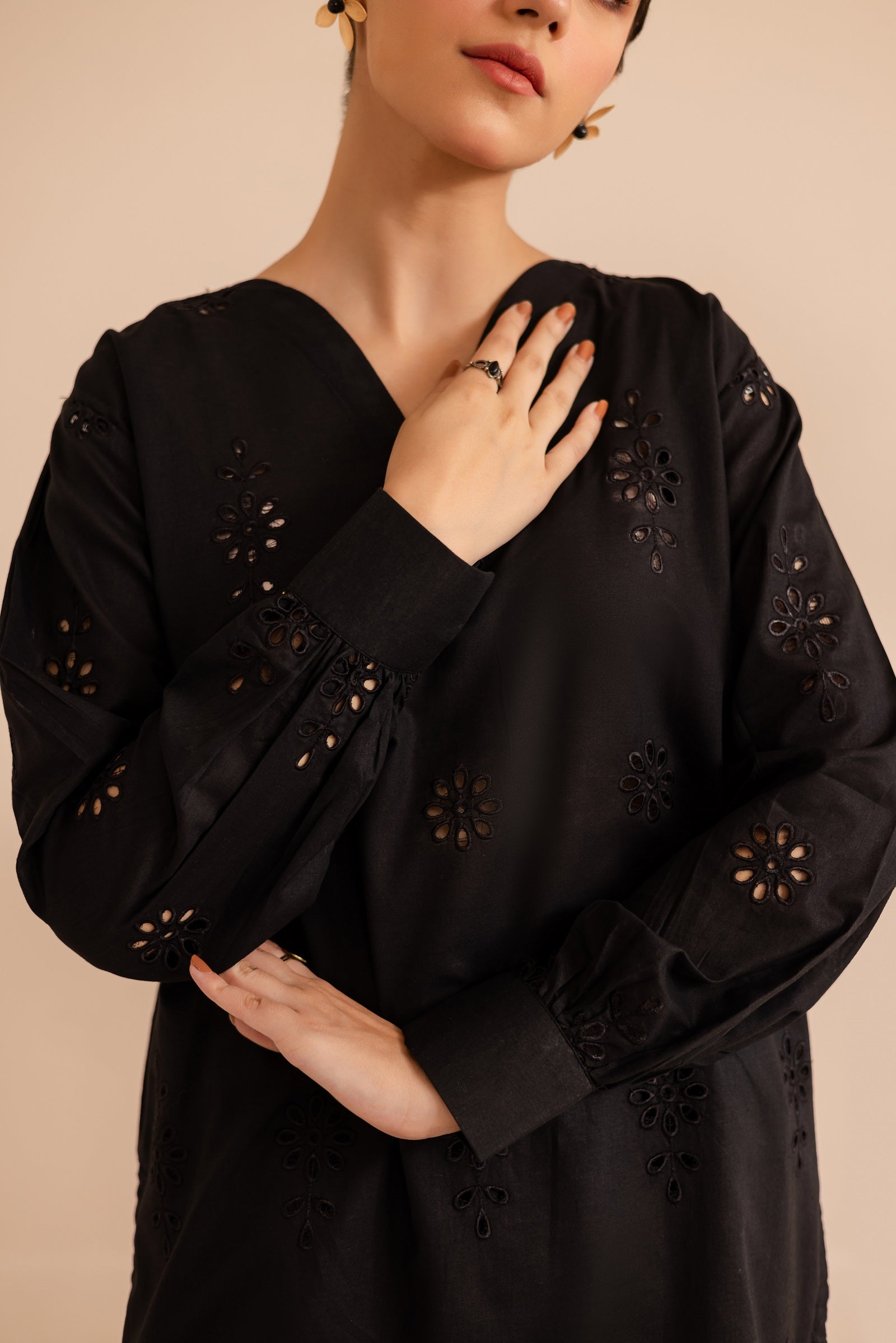 Schiffli Embroidered Co-Ord - 1170-BLK