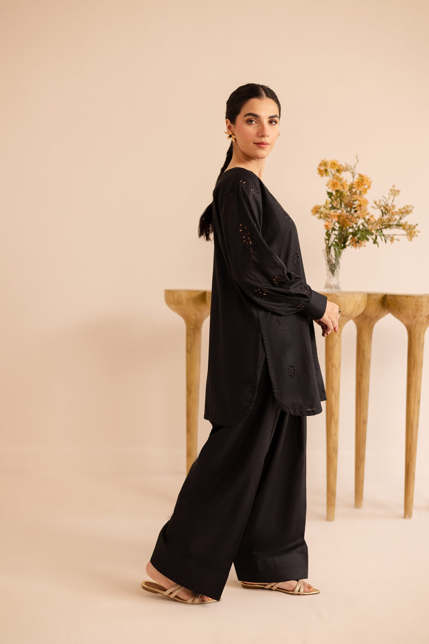 Schiffli Embroidered Co-Ord - 1170-BLK