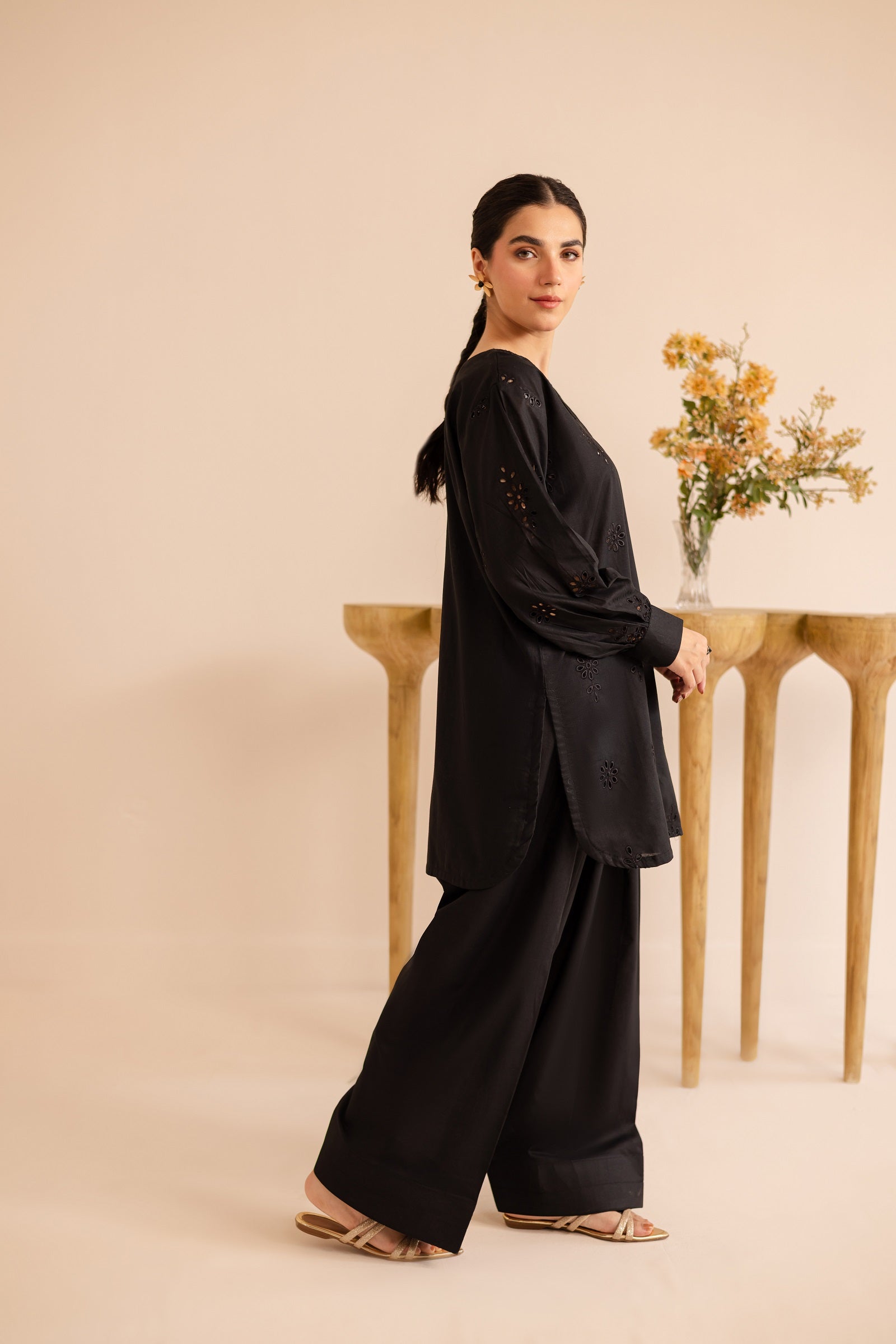Schiffli Embroidered Co-Ord - 1170-BLK