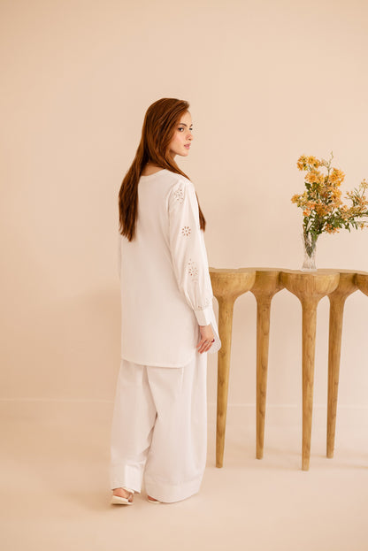 Schiffli Embroidered Co-Ord - 1171-WHT