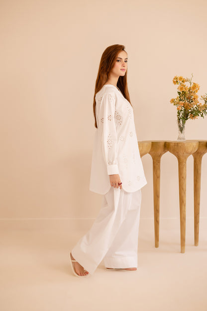 Schiffli Embroidered Co-Ord - 1171-WHT