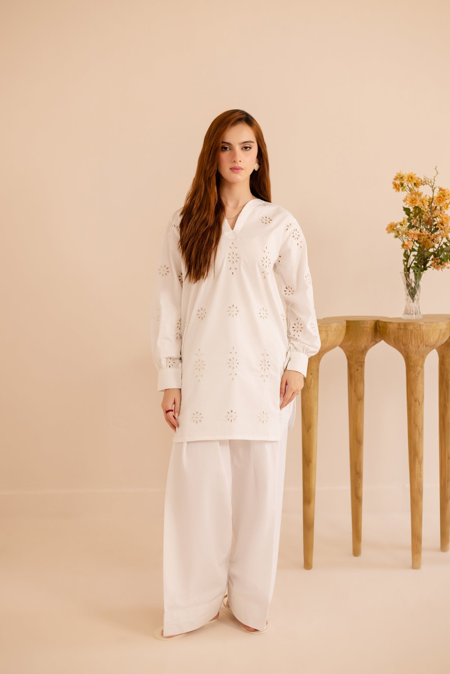 Schiffli Embroidered Co-Ord - 1171-WHT