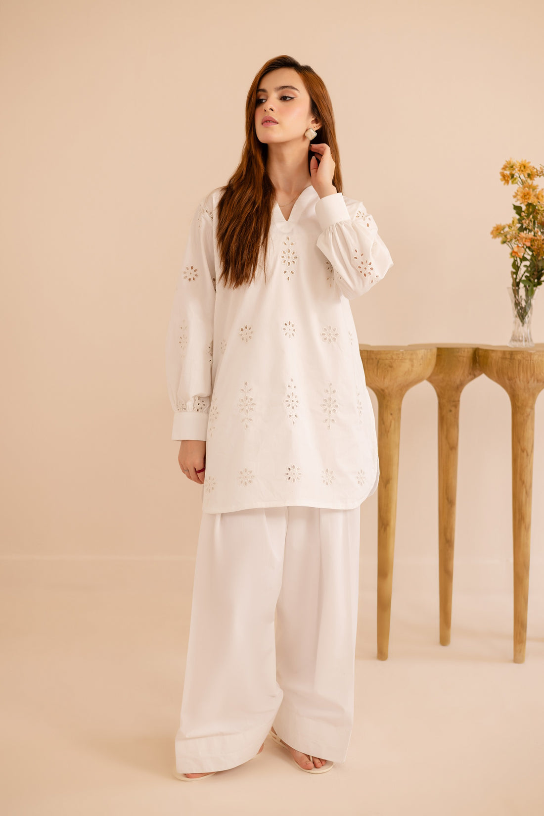 Schiffli Embroidered Co-Ord - 1171-WHT