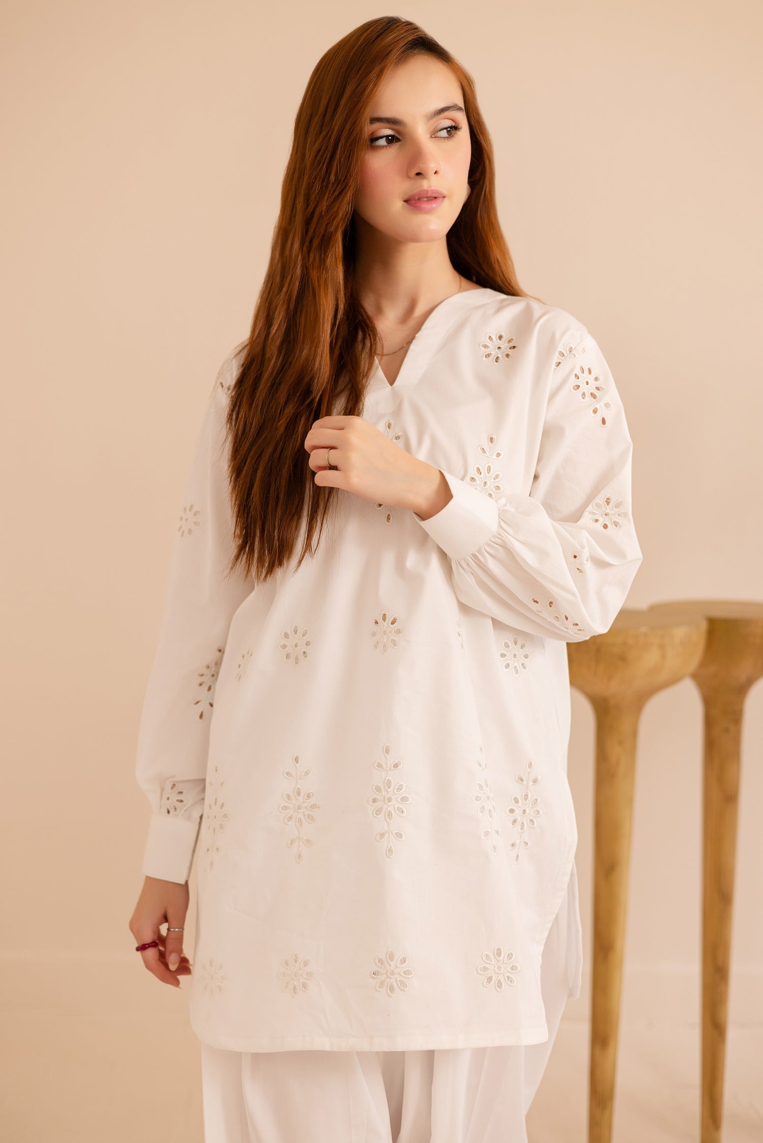 Schiffli Embroidered Co-Ord - 1171-WHT
