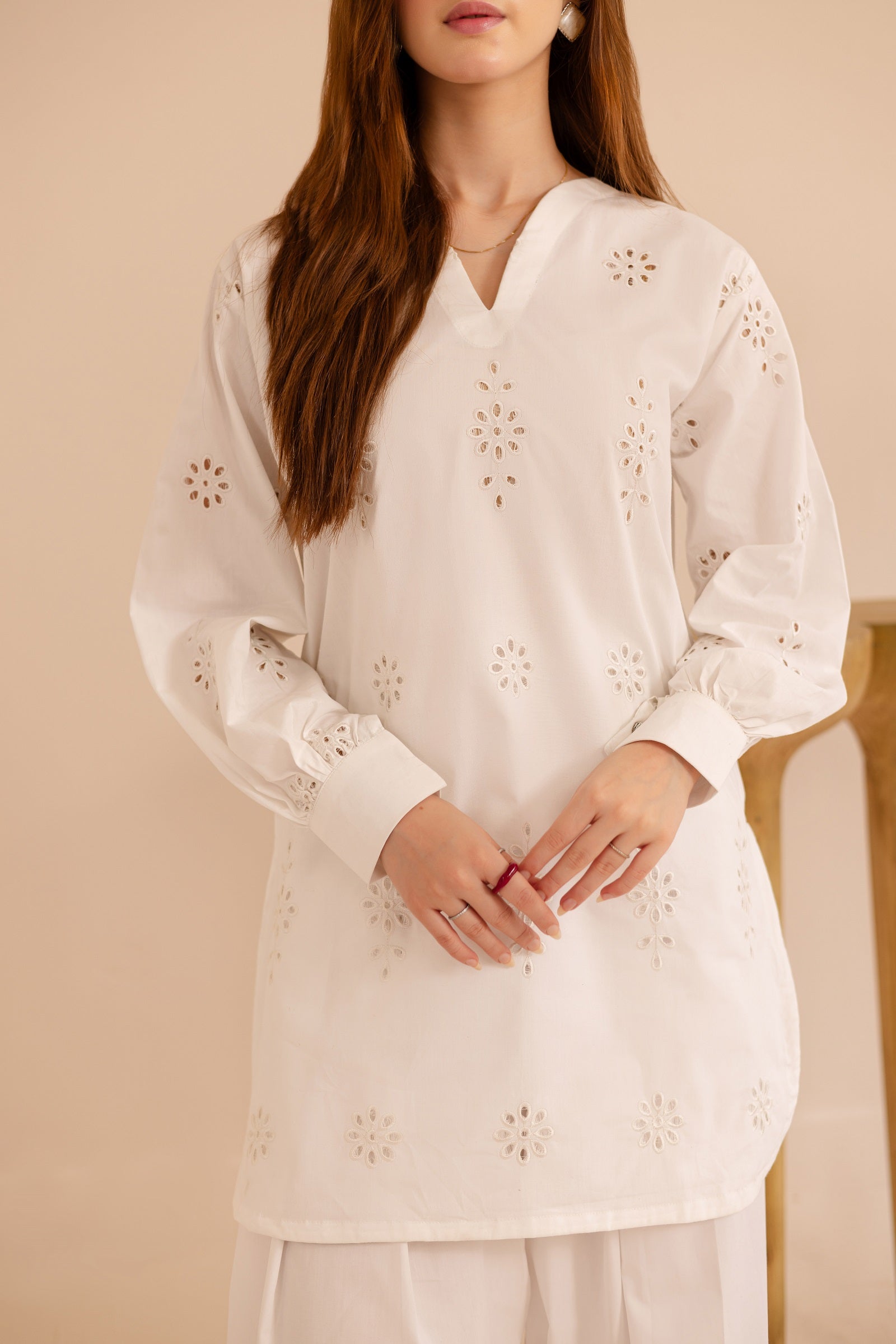Schiffli Embroidered Co-Ord - 1171-WHT