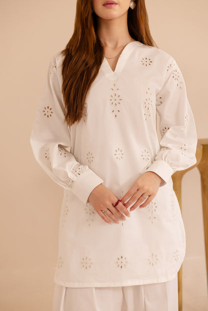 Schiffli Embroidered Co-Ord - 1171-WHT