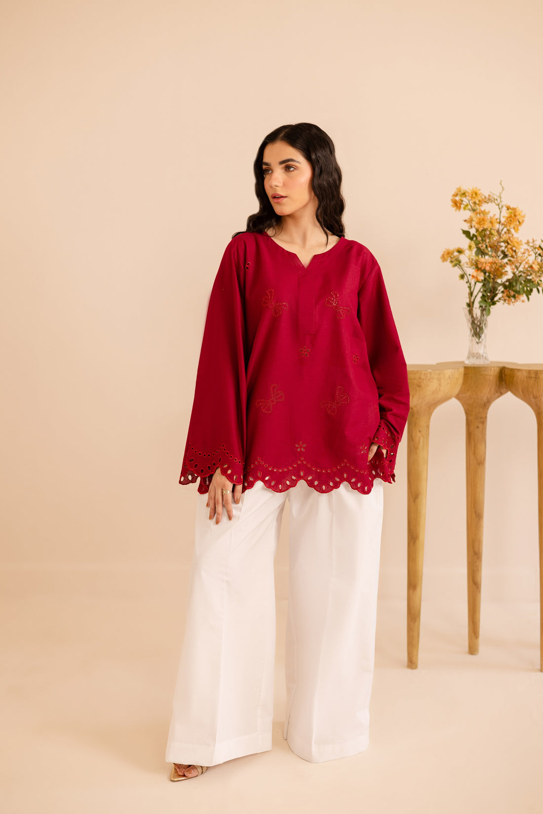 Schiffli Embroidered Co-Ord - 1172-MRN