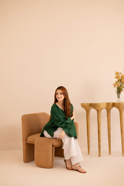 Schiffli Embroidered Co-Ord - 1173-MNG