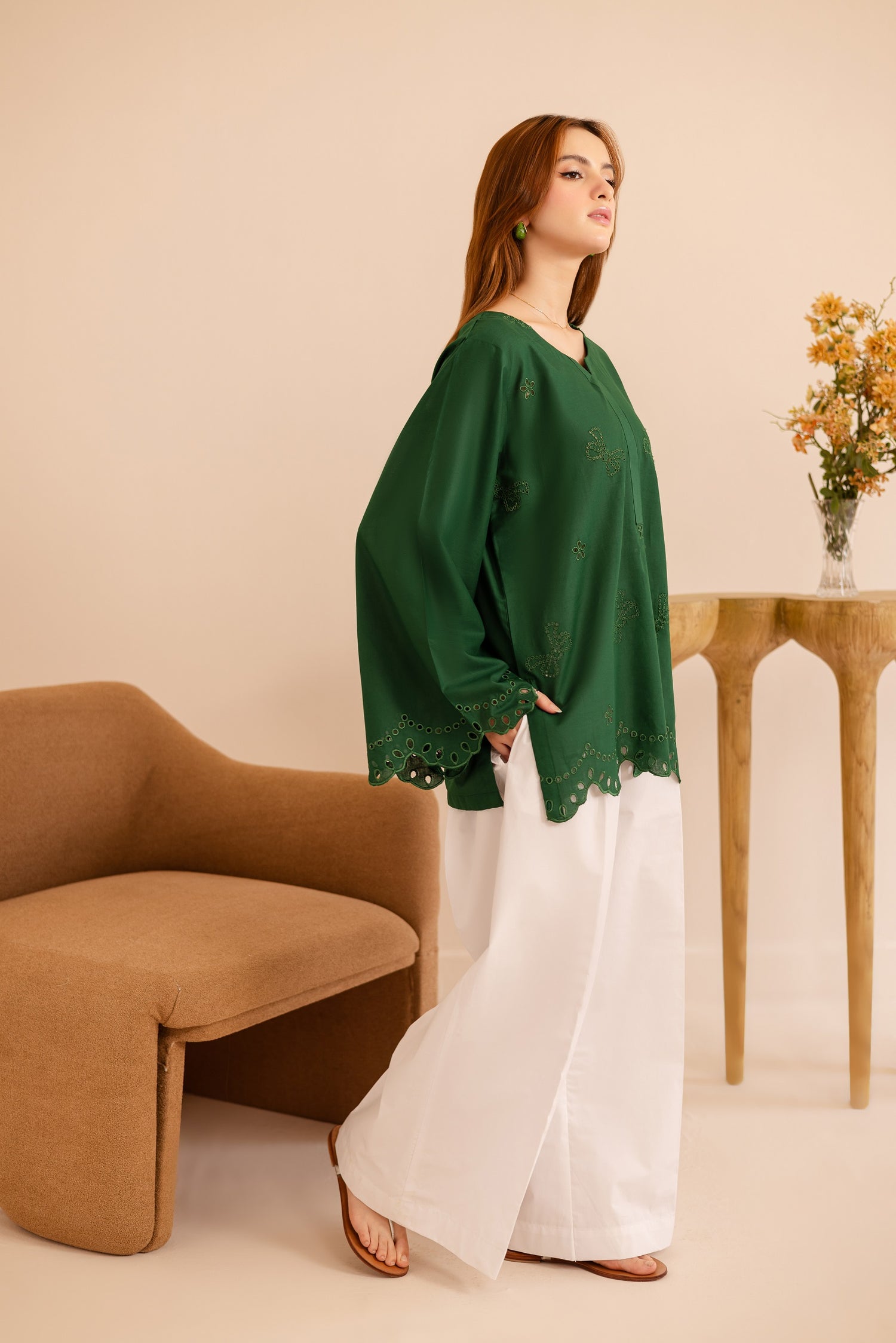 Schiffli Embroidered Co-Ord - 1173-MNG