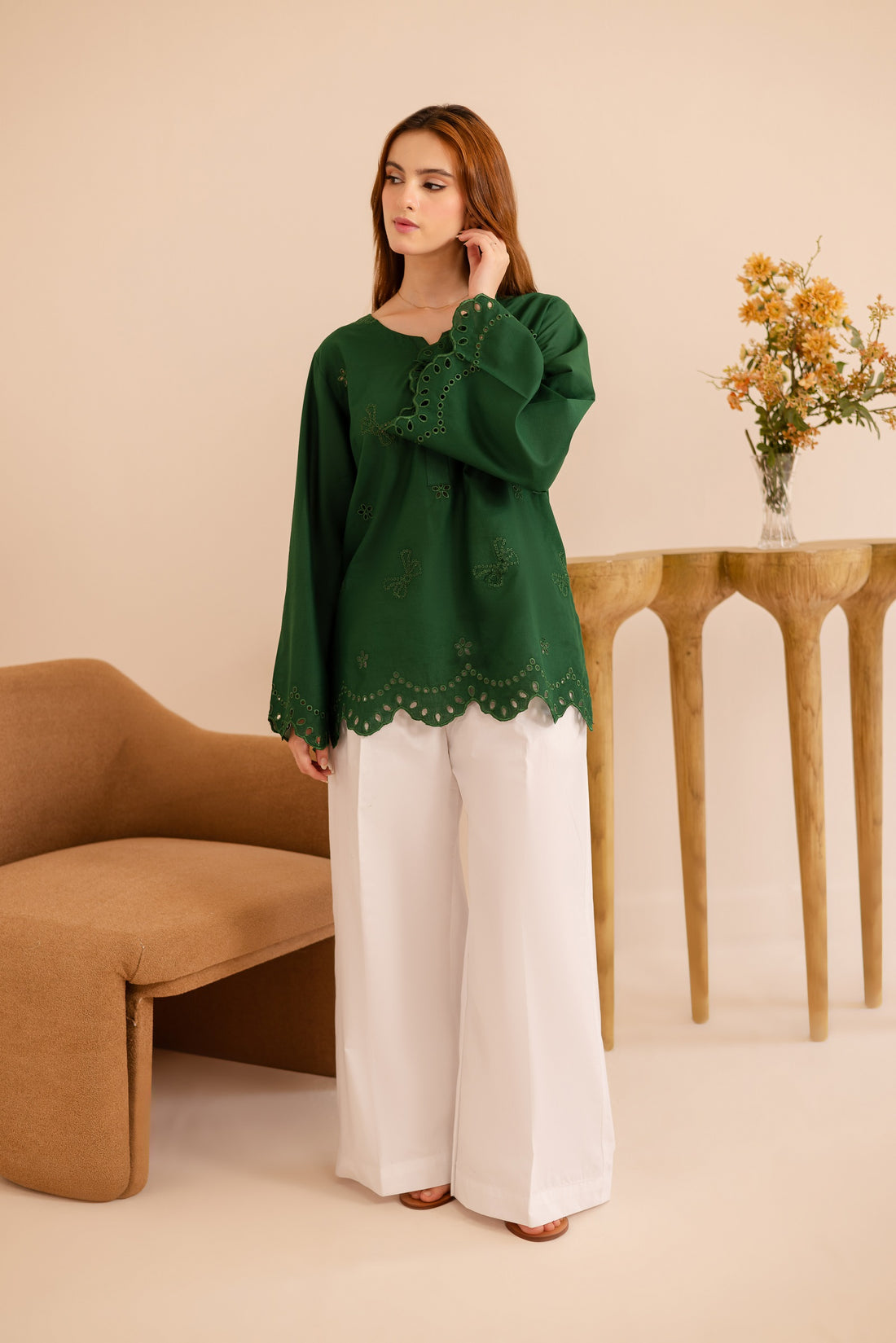 Schiffli Embroidered Co-Ord - 1173-MNG