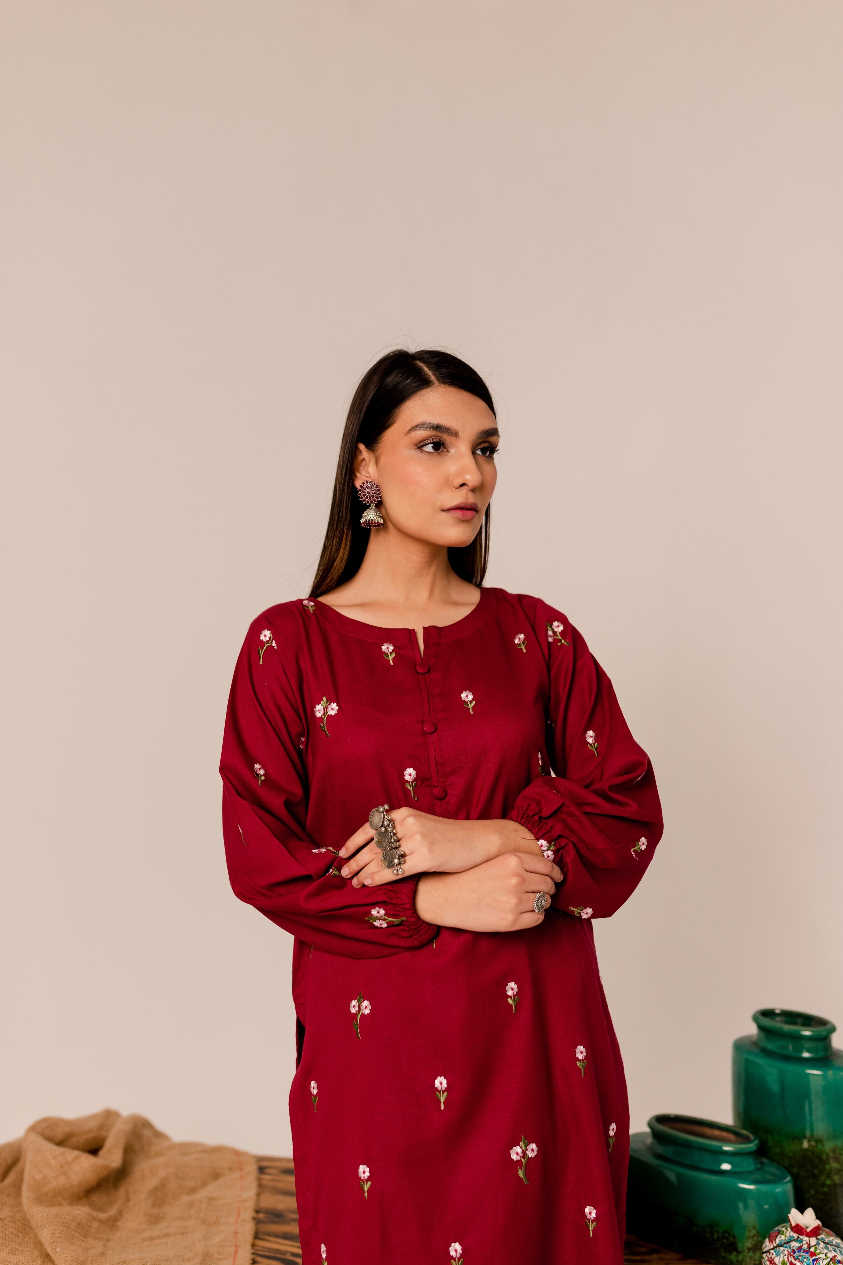 2PC Embroidered Dress- EM-MO4