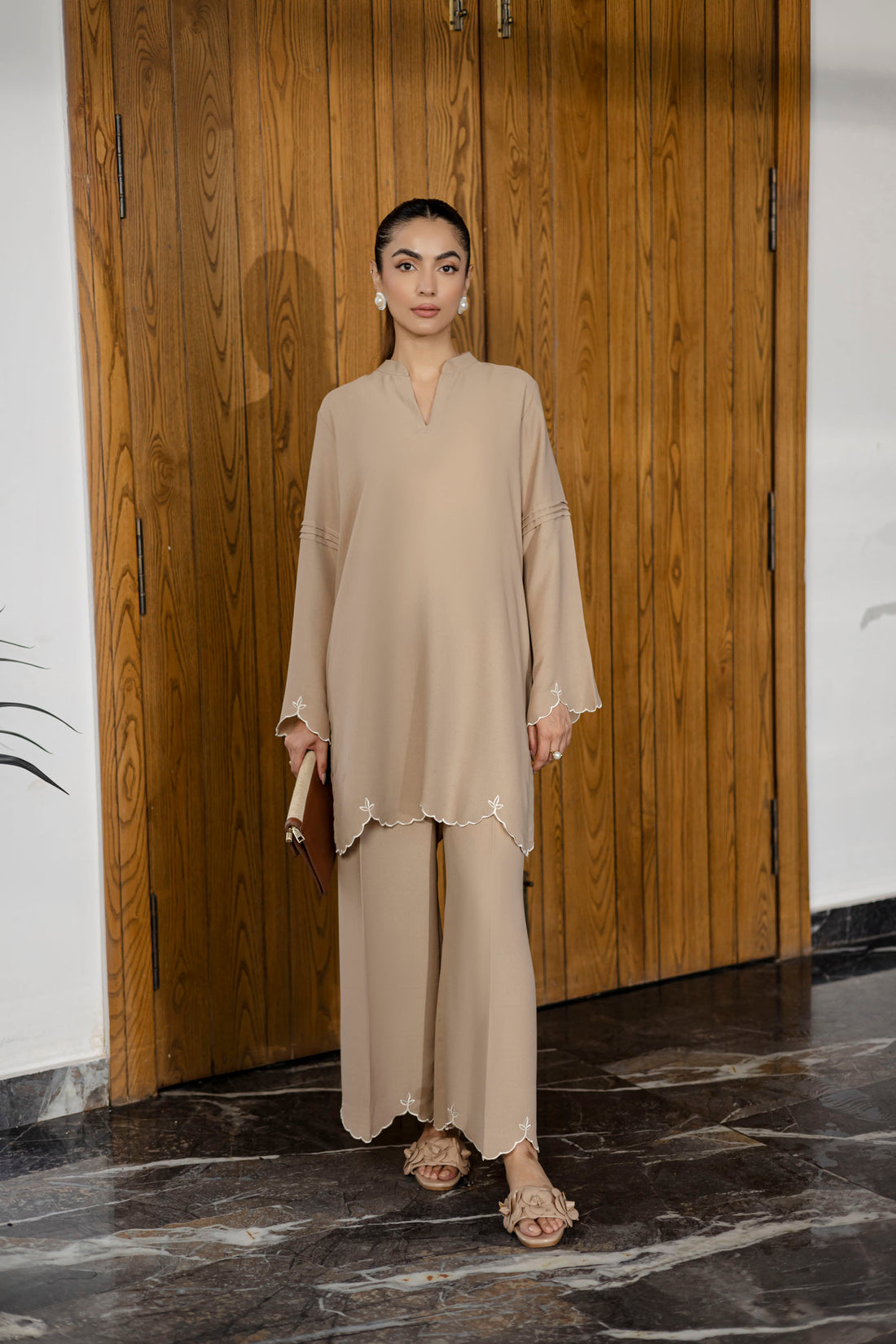 Embroidered Solid 2PC Dress - SP-04 Skin