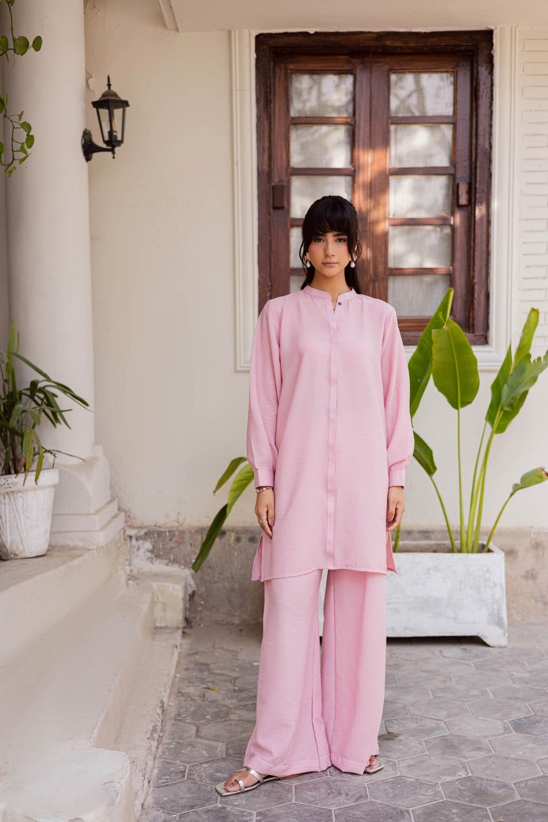 2PC Textured Dress-SP-Powder Pink