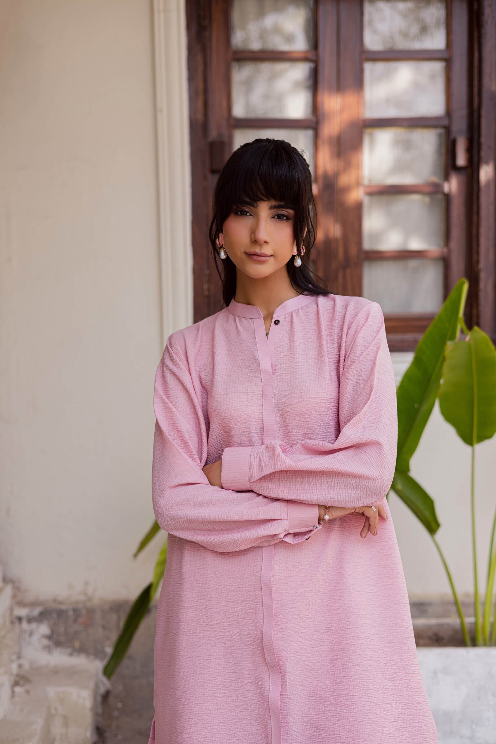 2PC Textured Dress-SP-Powder Pink