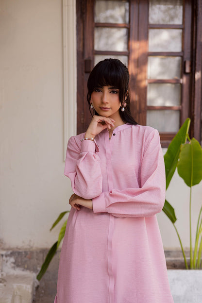 2PC Textured Dress-SP-Powder Pink