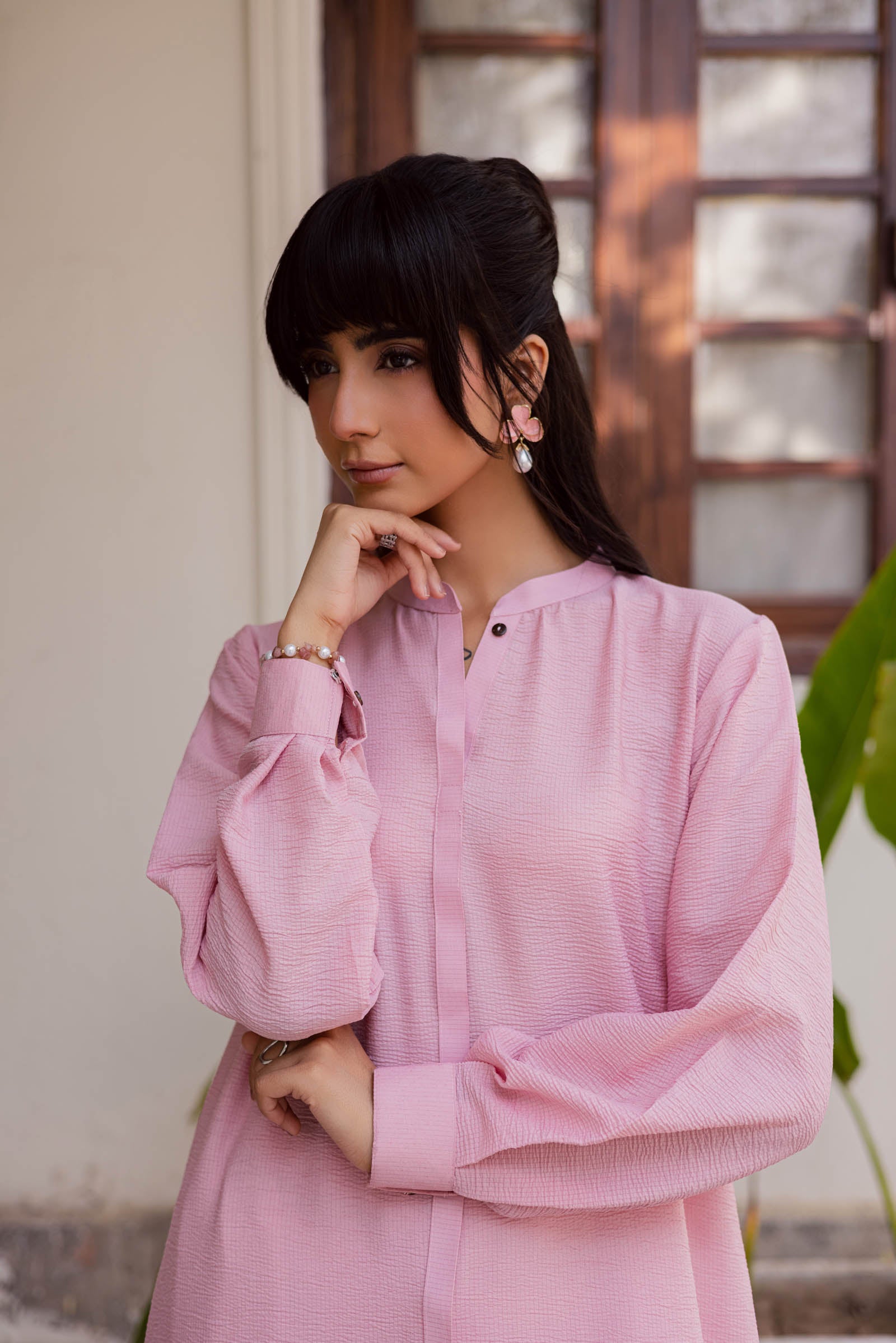 2PC Textured Dress-SP-Powder Pink