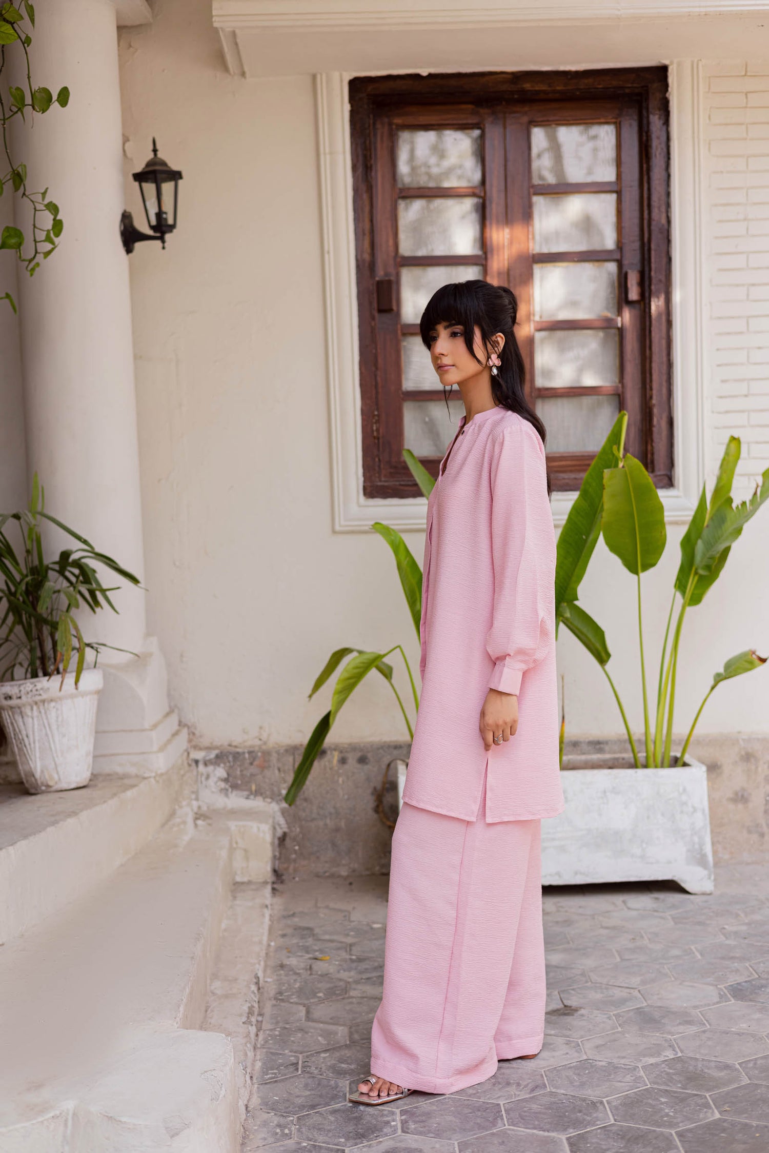 2PC Textured Dress-SP-Powder Pink
