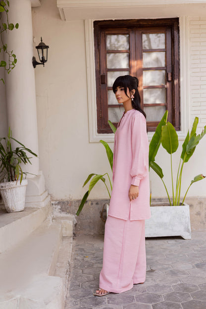 2PC Textured Dress-SP-Powder Pink