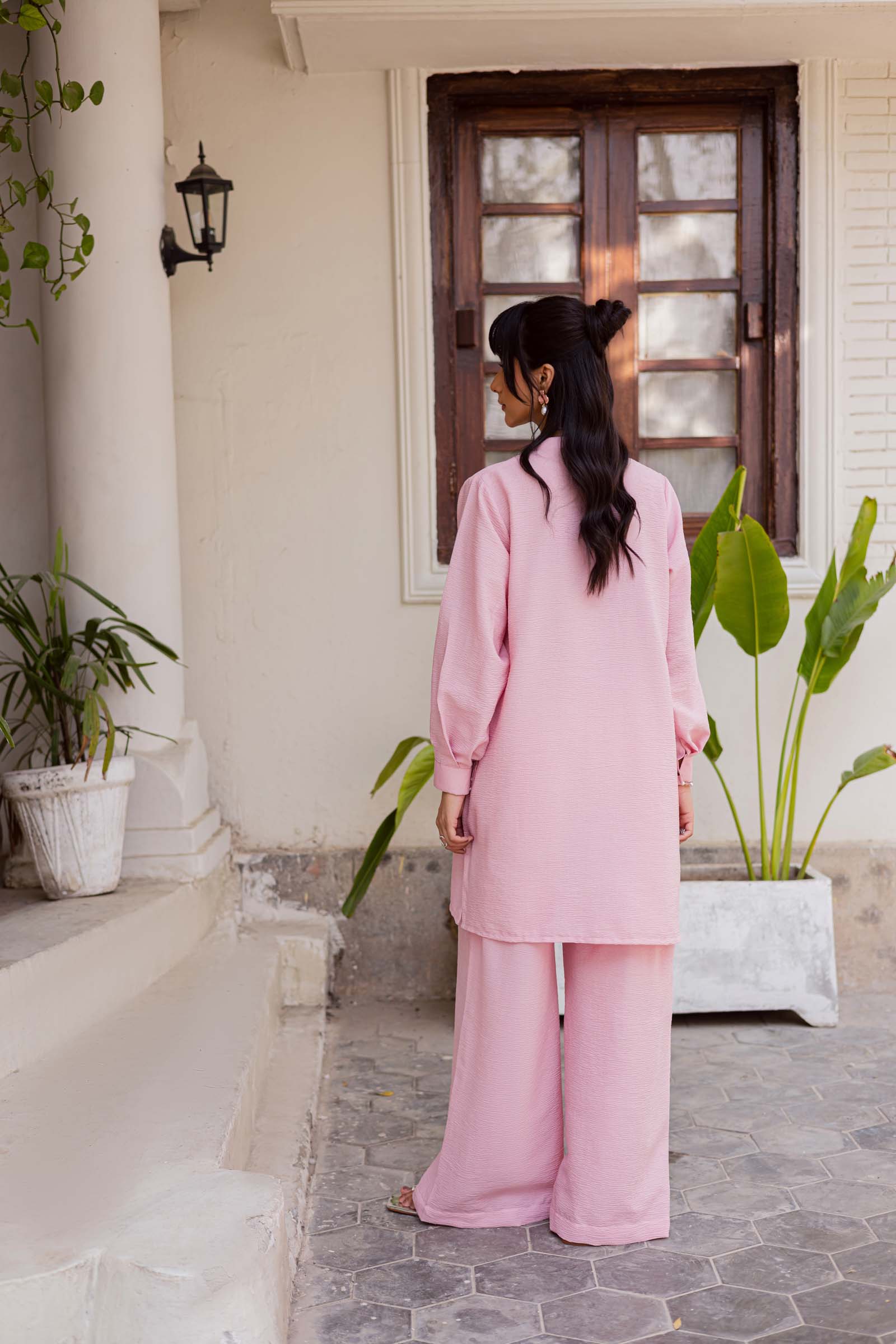 2PC Textured Dress-SP-Powder Pink