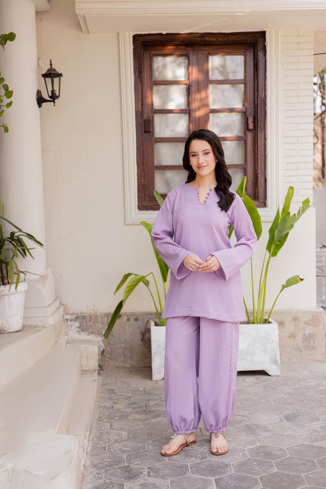 2PC Textured Dress-SB-Lilac