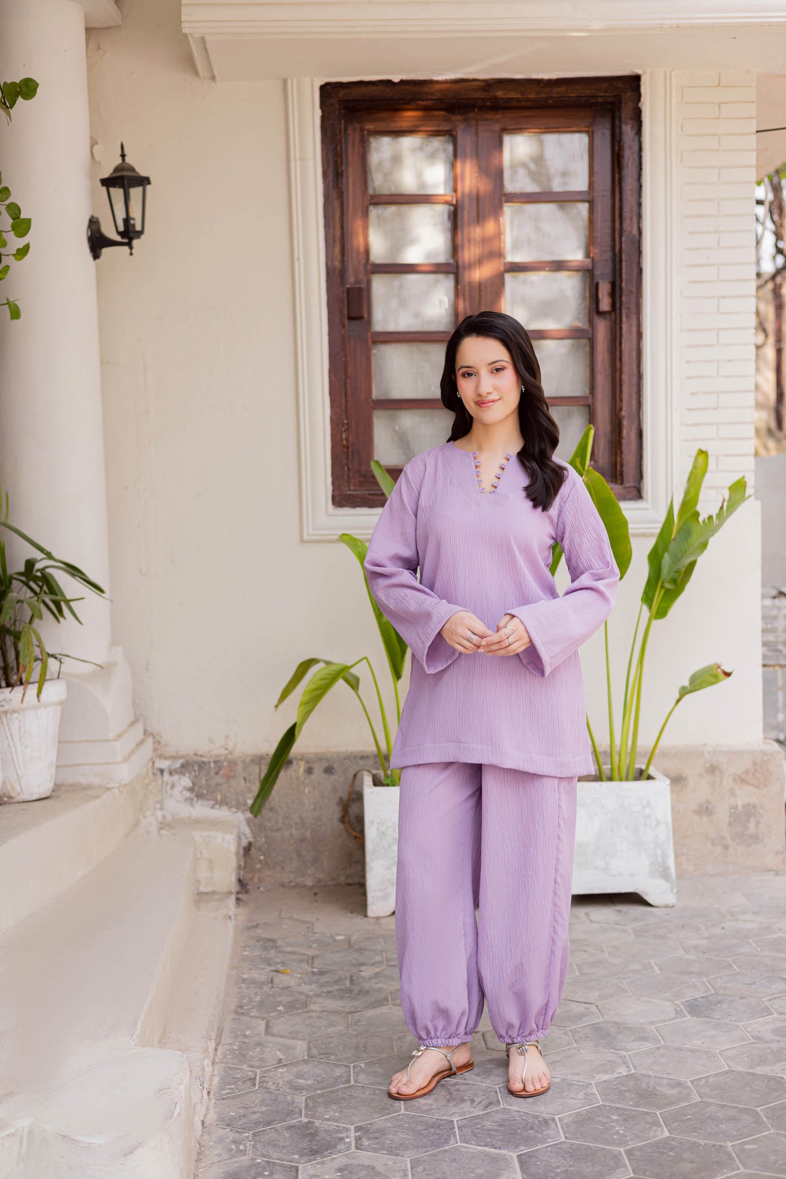 2PC Textured Dress-SB-Lilac