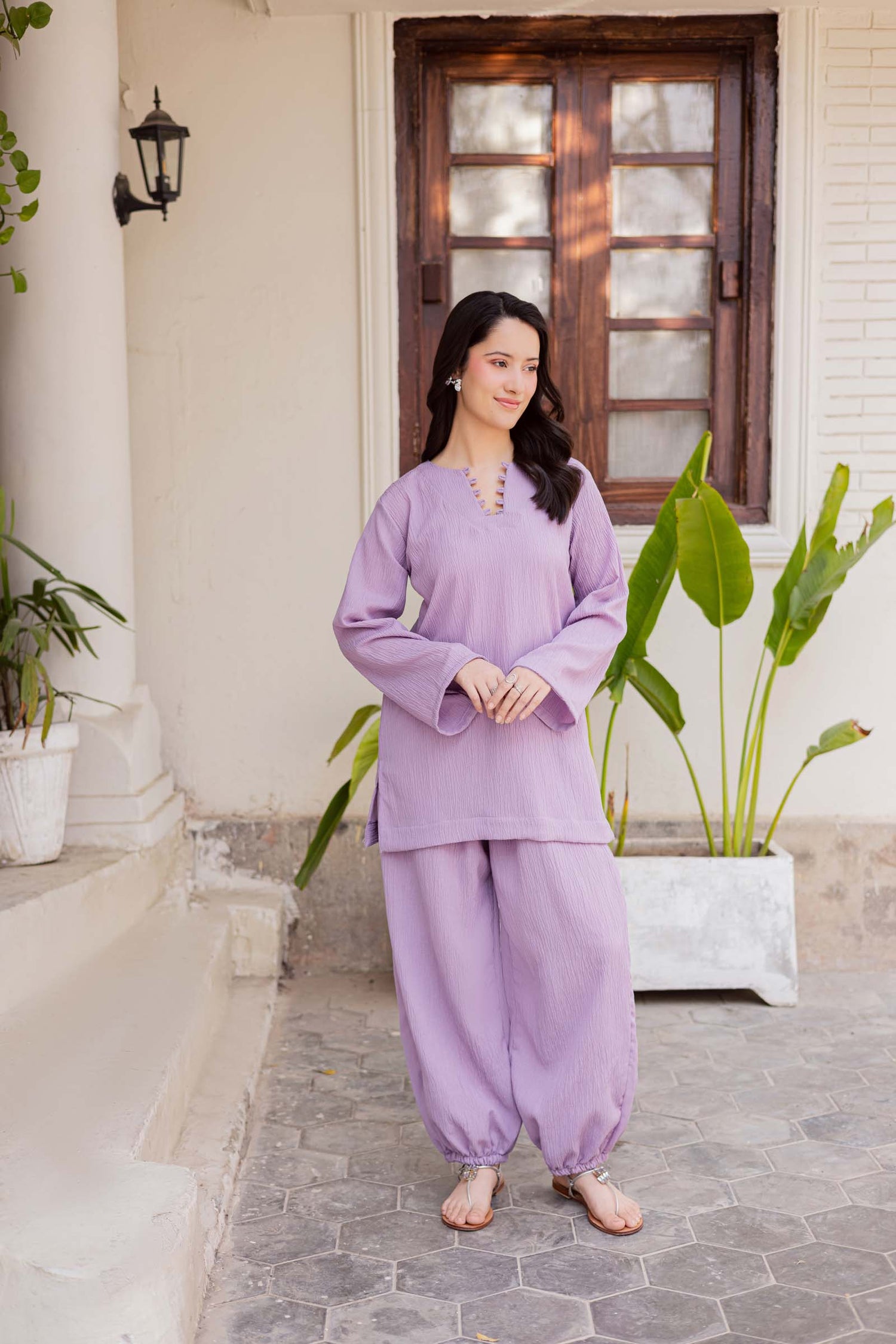 2PC Textured Dress-SB-Lilac