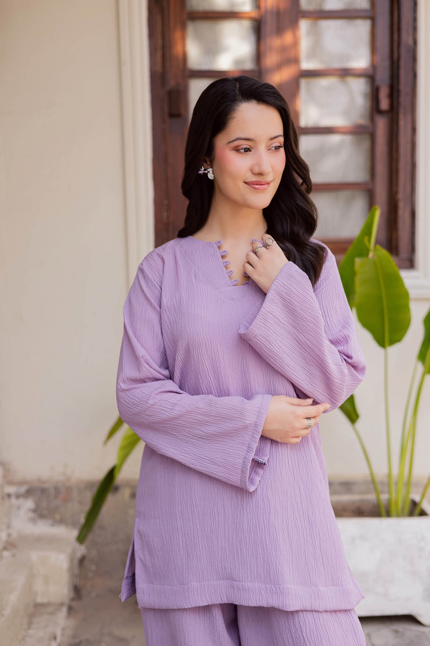 2PC Textured Dress-SB-Lilac