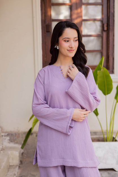 2PC Textured Dress-SB-Lilac