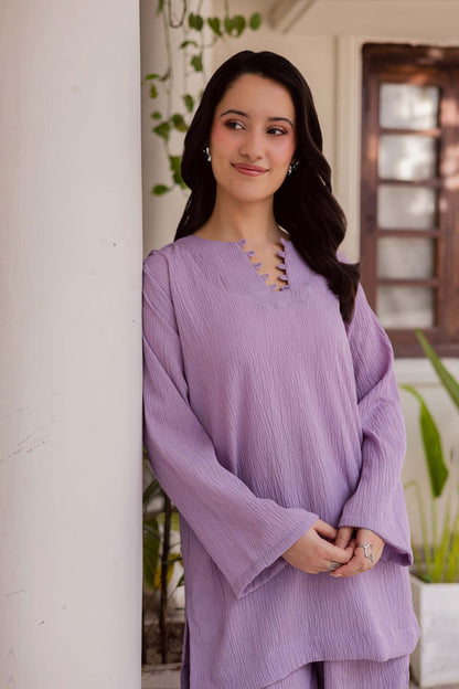 2PC Textured Dress-SB-Lilac