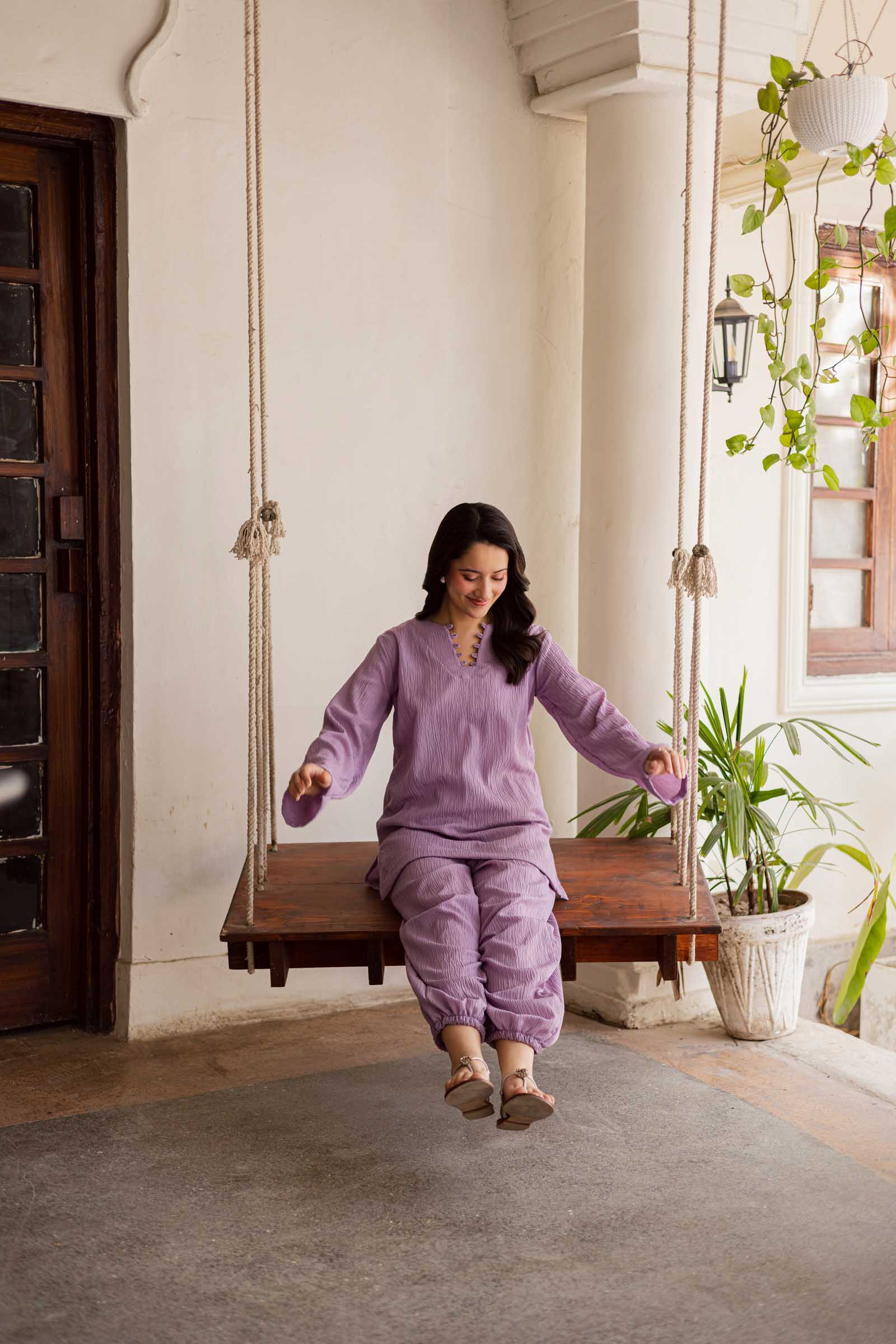 2PC Textured Dress-SB-Lilac