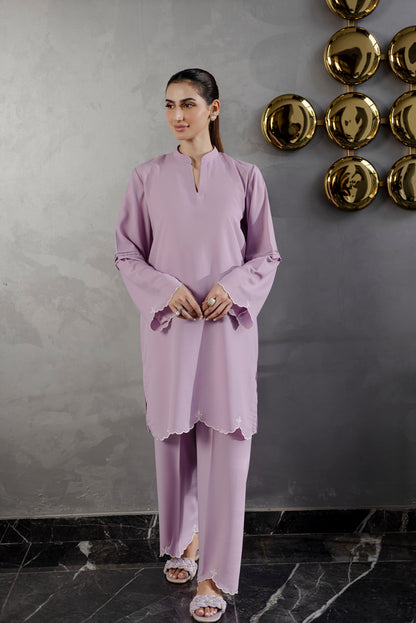 Embroidered Solid 2PC Dress - SP-04 Lavender