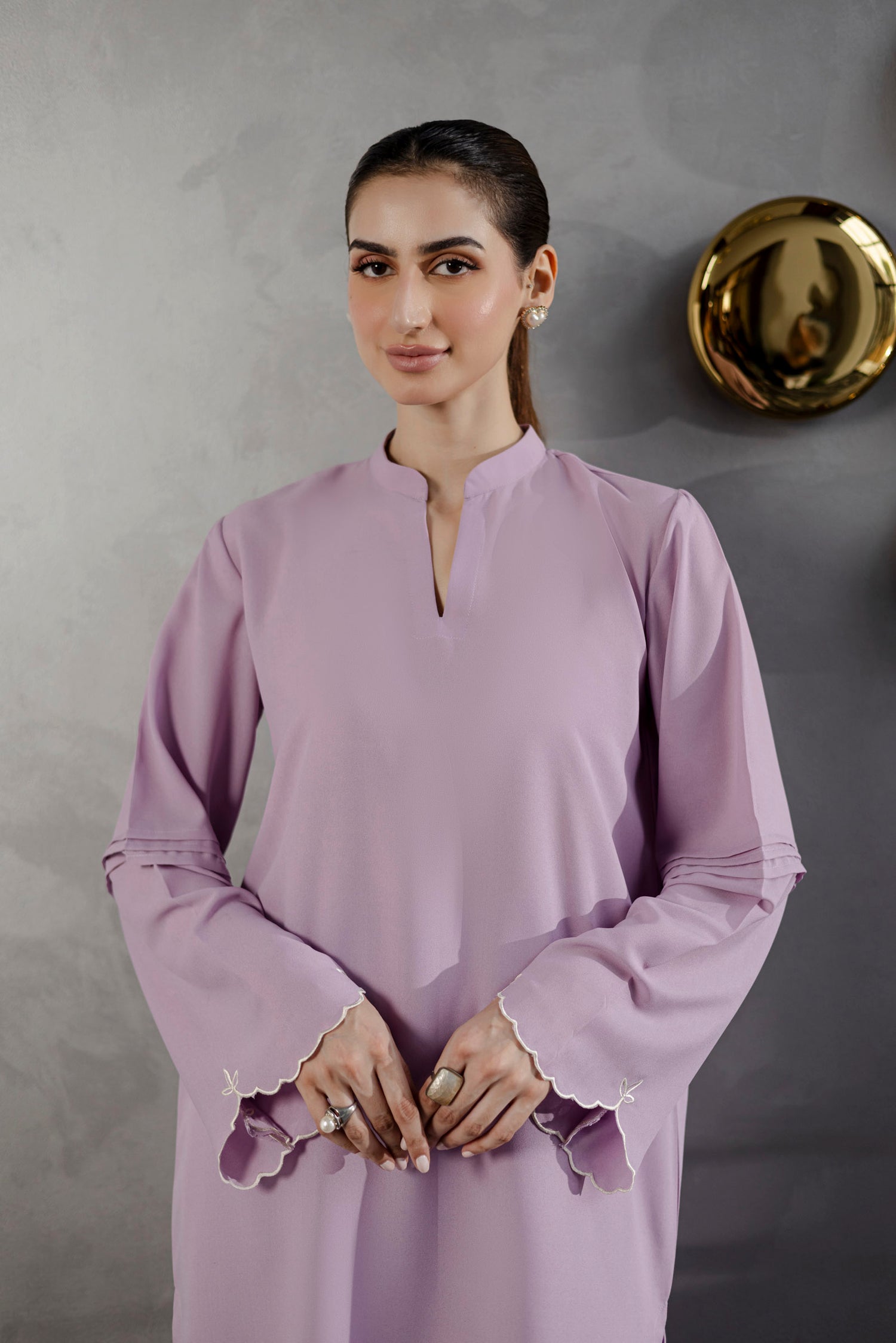 Embroidered Solid 2PC Dress - SP-04 Lavender