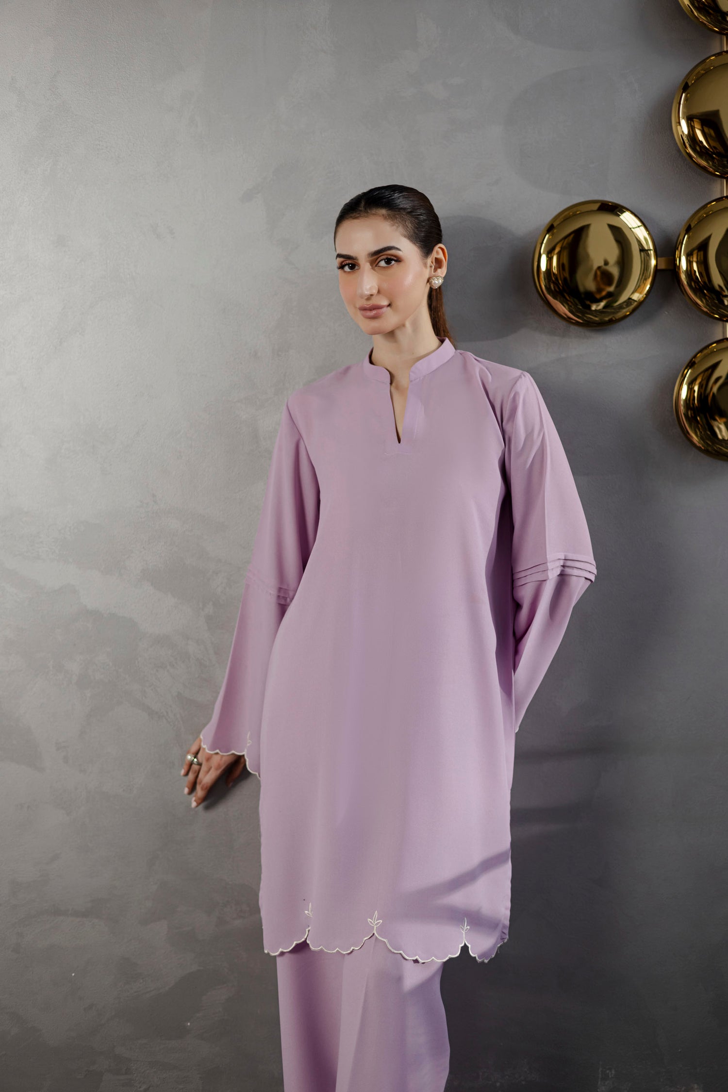 Embroidered Solid 2PC Dress - SP-04 Lavender