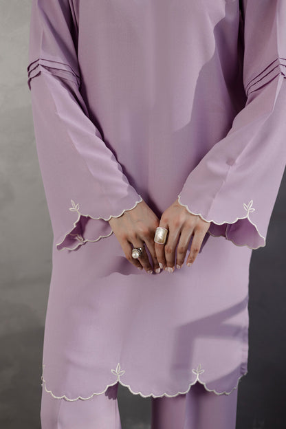 Embroidered Solid 2PC Dress - SP-04 Lavender