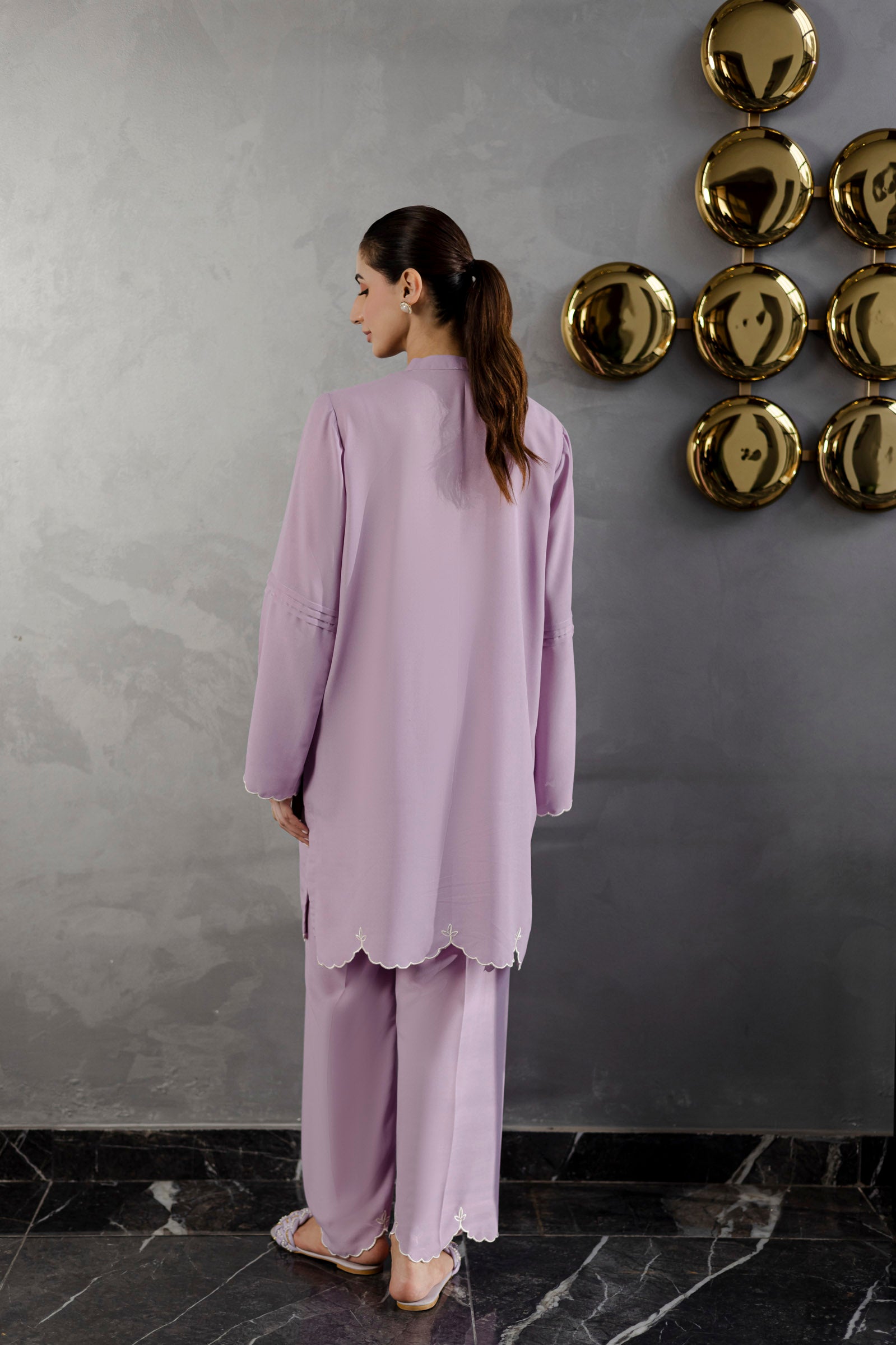 Embroidered Solid 2PC Dress - SP-04 Lavender