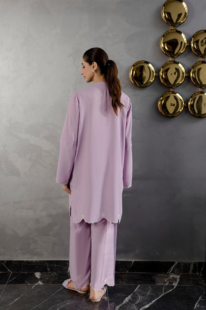 Embroidered Solid 2PC Dress - SP-04 Lavender